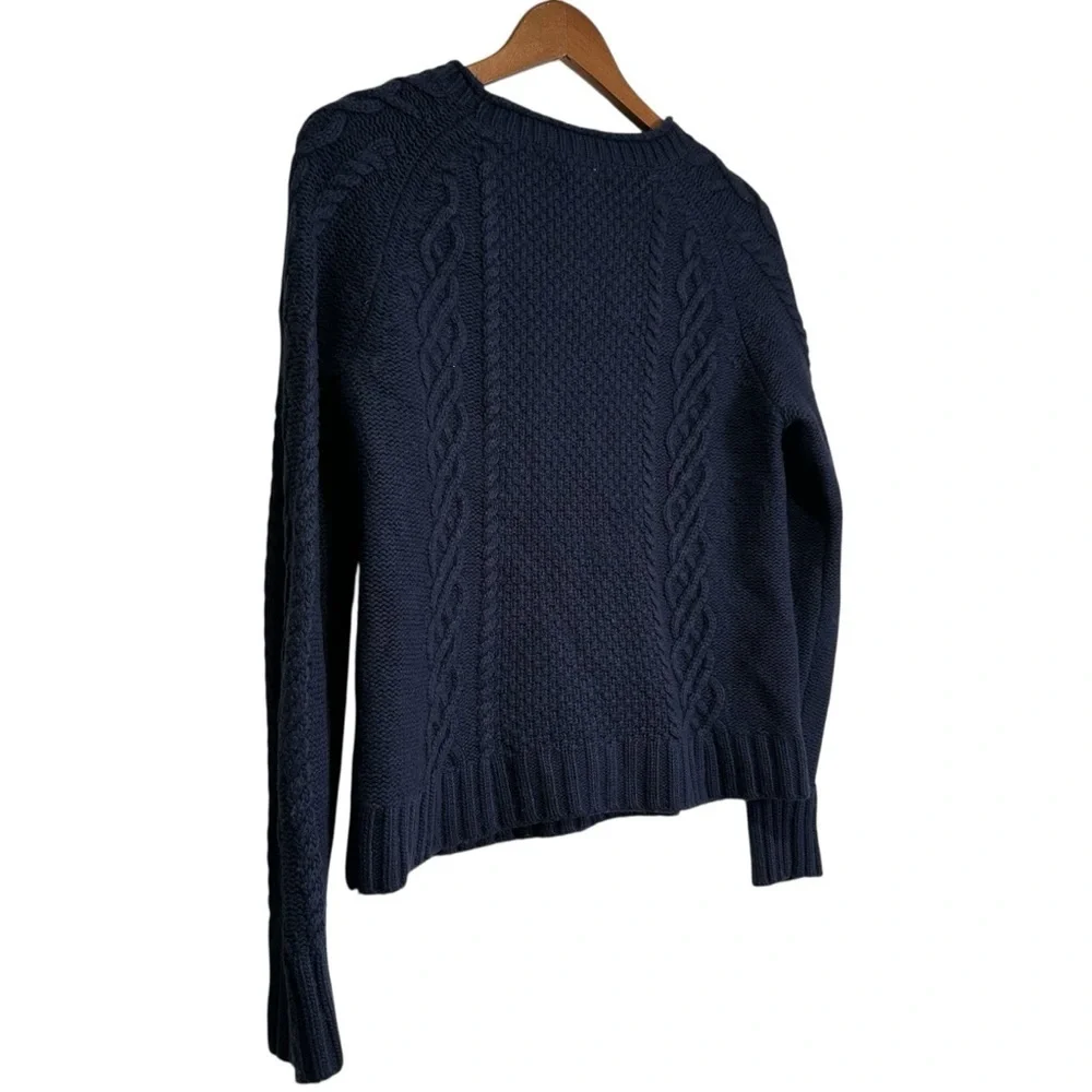 J. Crew Women’s L Navy Blue Beaded Wool Blend Cable Knit Sweater